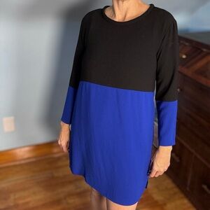 Color block Black and Blue Long Sleeve Dress